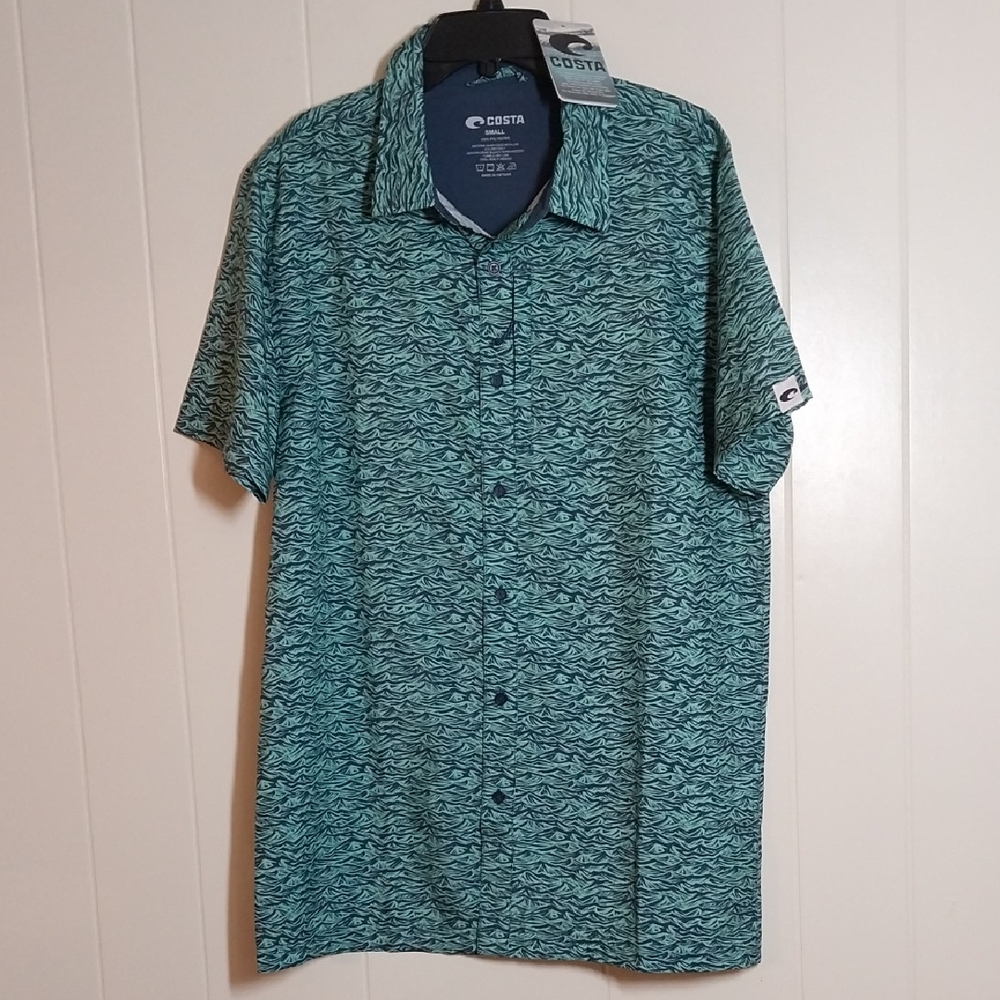 Costa Hybrid Tech Button Down Shirt Men's Small NWT Waves